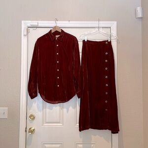 For Joseph Vintage Women’s Burgundy Crushed Velvet Skirt Set Size M